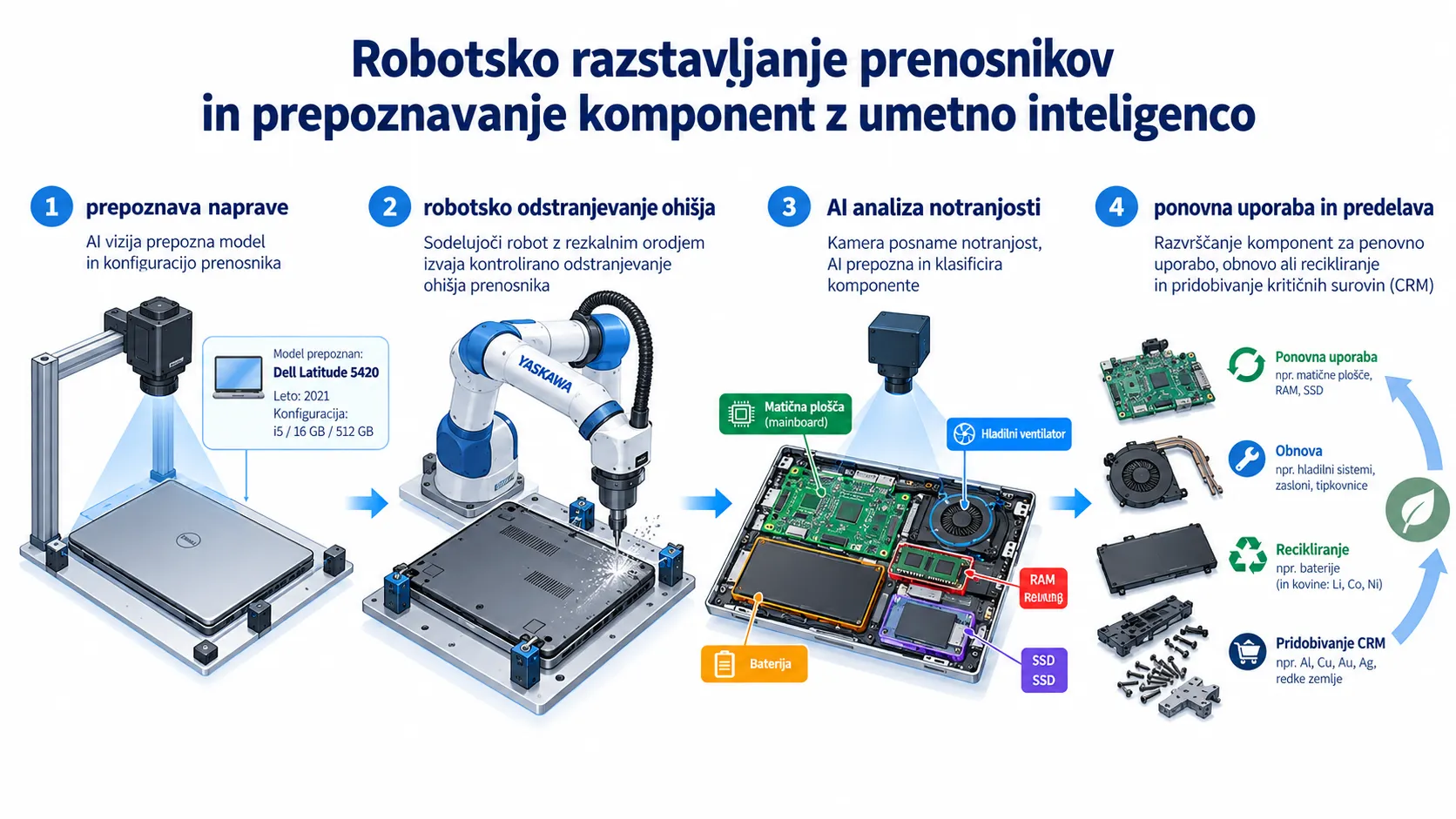 Robotsko podprto razstavljanje prenosnih računalnikov z uporabo umetne inteligence